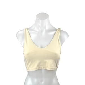 Lucky Honey Womens Cream Sleeveless V Neck Yoga Pilates Athletic Crop Top Size S